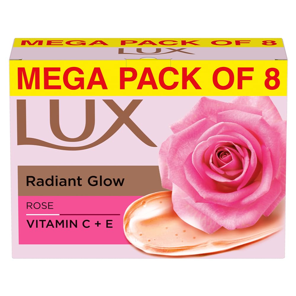 Lux Radiant Glow Bathing Soap infused with Vitamin C & E For Superior Glow Offer Pack of 8 x 150g 1.2 kg (Pack of 1)