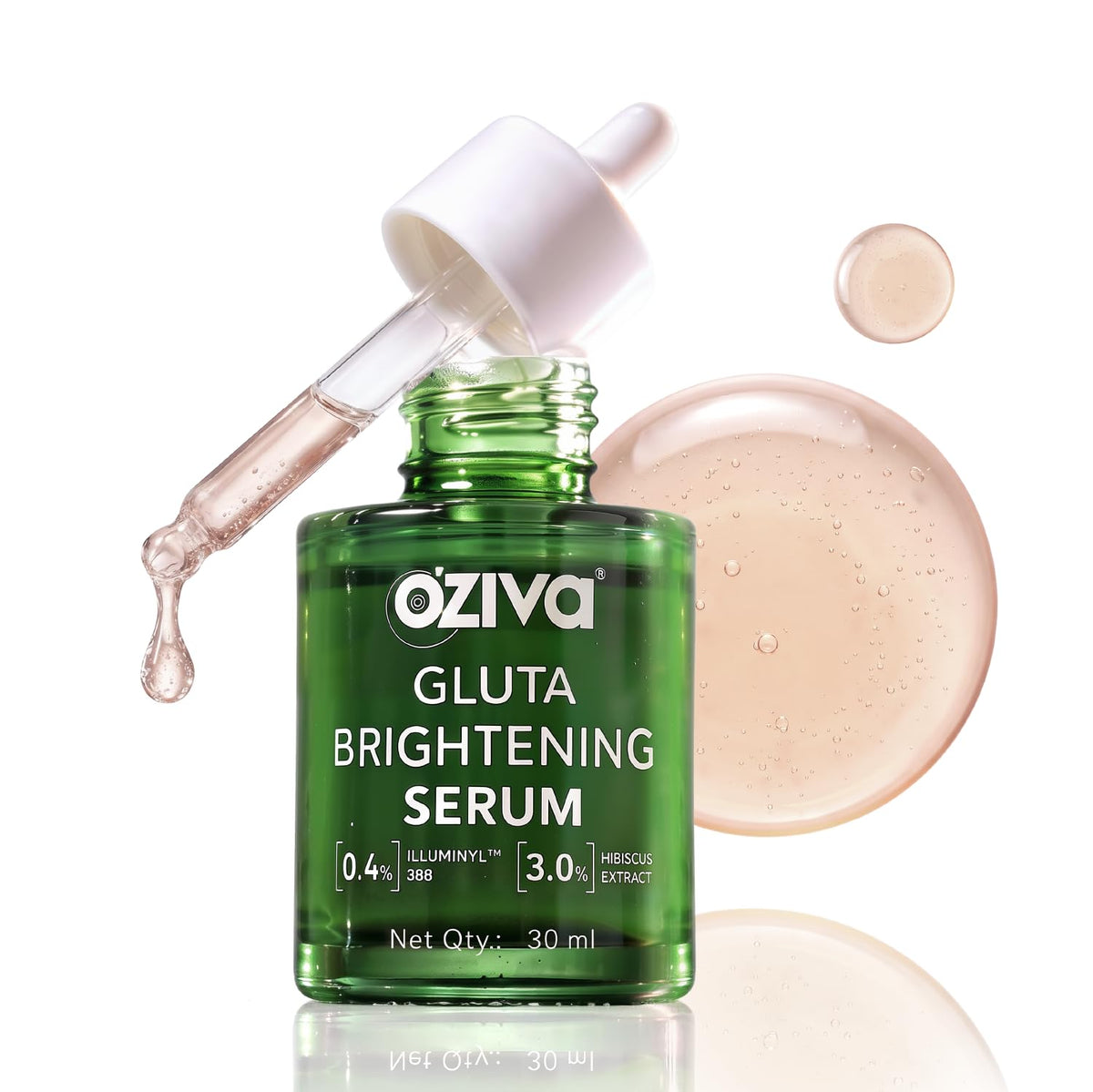 OZiva Gluta Brightening Serum, 30 ml | Improves Skin Radiance & Brightening with Green Tea Extract (0.4% Illuminyl™ 388) | 0.9% Liposomal Glutathione | Reduces