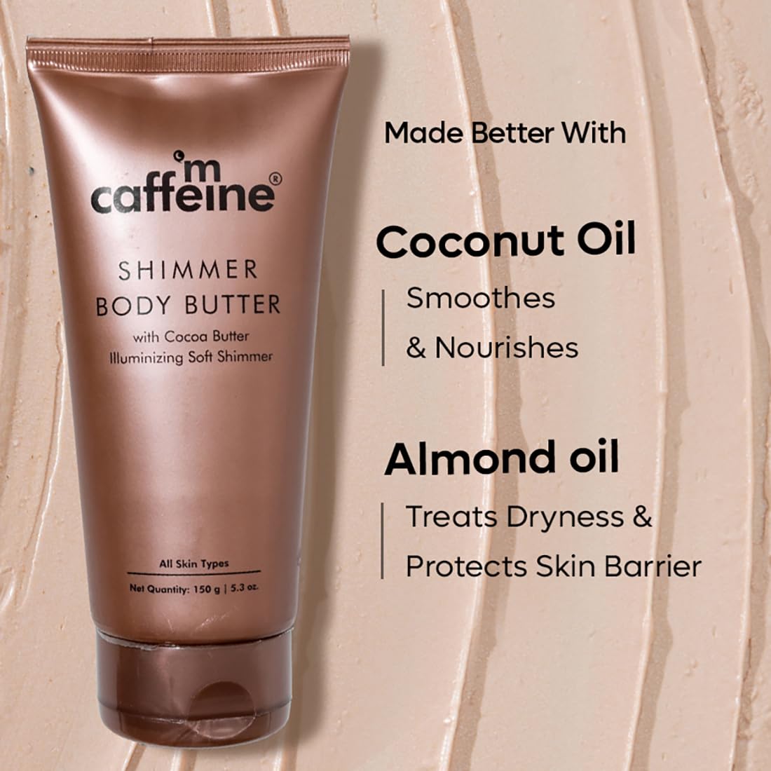 mCaffeine Shimmer Body Butter With Cocoa Butter For Shimmery & Glowing Skin (150 g) Chocolatey Aroma - Shimmer