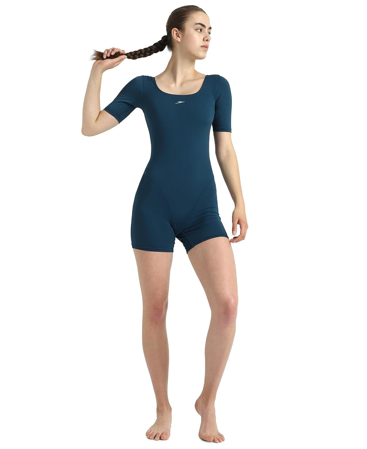 Speedo Women's Endurance+ Sleeved Myrtle U-Back Legsuit Swimming Costume Swimwear| 100% Chlorine Resistant | UPF 40+ Sun Protection | Quick Drying | Removable B