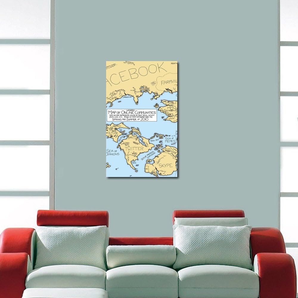 DesignSkinz Wall Art | Matte Printed Sun-board | Home Decor for Living Room, Bedroom, Office, Study, Shelf (11x17inch) - Social Networks Map Of World