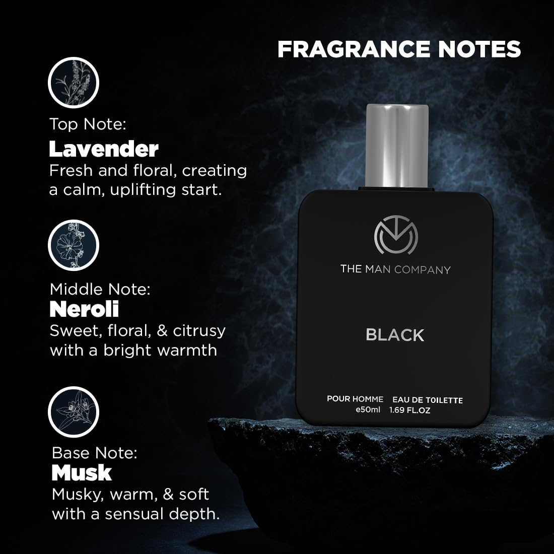The Man Company Black Edt Perfume For Men - 50Ml, Premium Long Lasting Fragrance Spray, Gift For Him - Fresh
