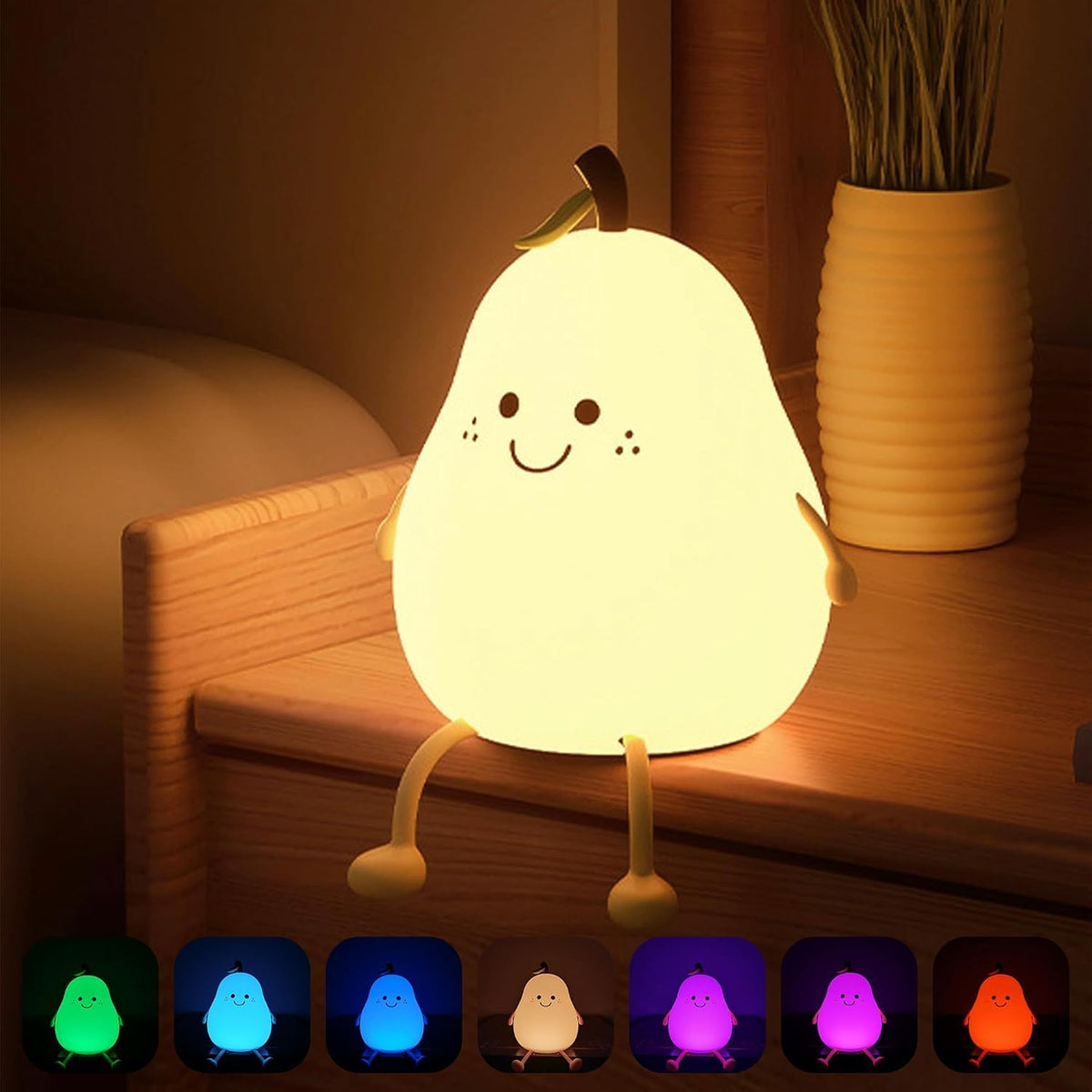 Rechargeable Silicone Pear Night Lamp – Touch-Control Color-Changing LED Light for Kids' Bedroom Decor and Ideal Baby Gift PEAR LAMP
