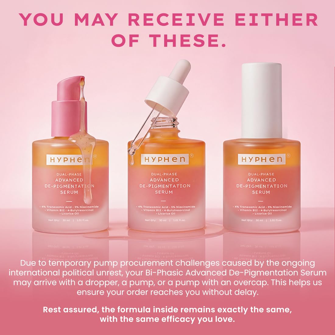 Hyphen 4% Tranexamic Acid + 5% Niacinamide Biphasic De-Pigmentation Serum | Correction & Prevents Hyperpigmentation, Dark Spots & Melasma| In-vivo tested & Non-Comedogenic| Deep Penetration - 30 ml