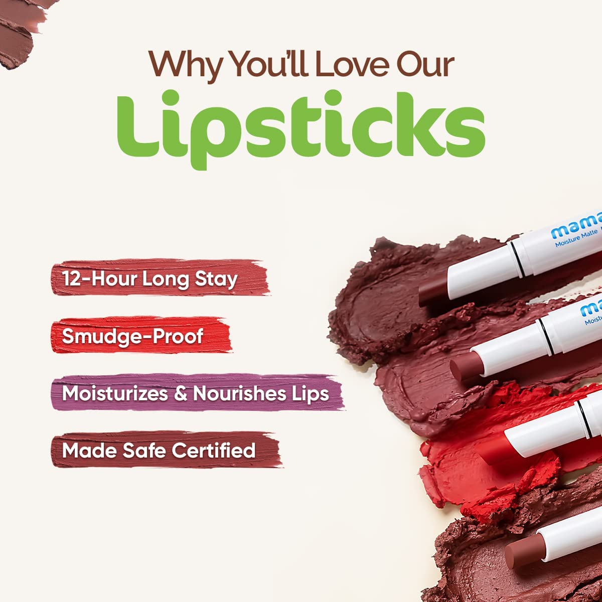 MAMAEARTH Moisture Matte Long Stay Lipstick with Avocado & Vitamin E 0.07 Oz/2g