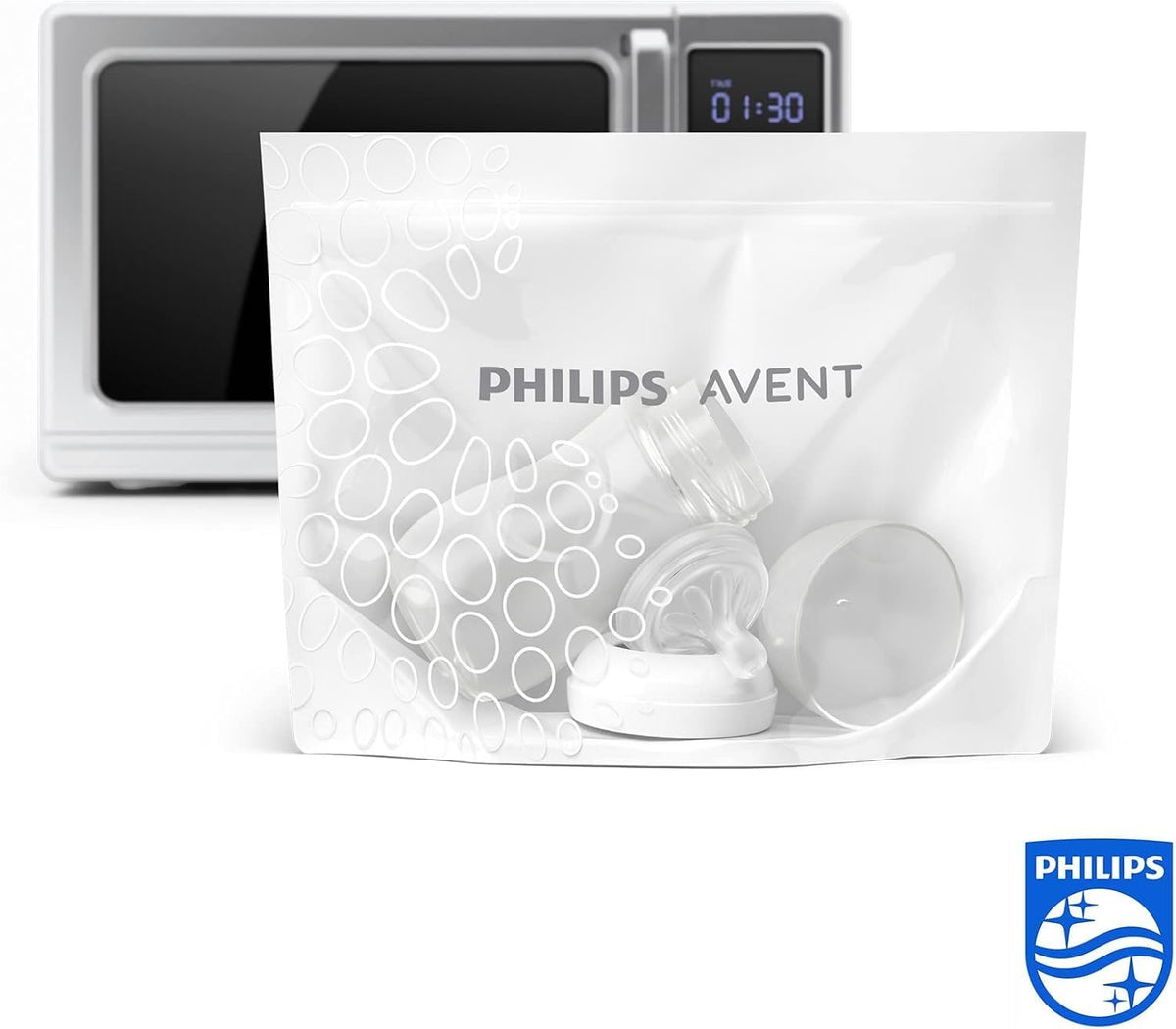 Avent Philips Microwave Sterilizing Bag | Kills 99.9% Germs | Sterilizes Bottles, Breast Pump and Baby Products in 90 Sec | 100 Sterilization Cycle in One Pack