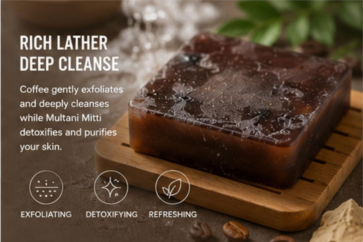 Coffee Multani Mitti Handmade Soap Natural Skin Cleansing Bath Bar for Oily Skin Tan Removal Deep Cleansing Soap .Natural Skin Cleansing, For Oily Skin, Tan Rem