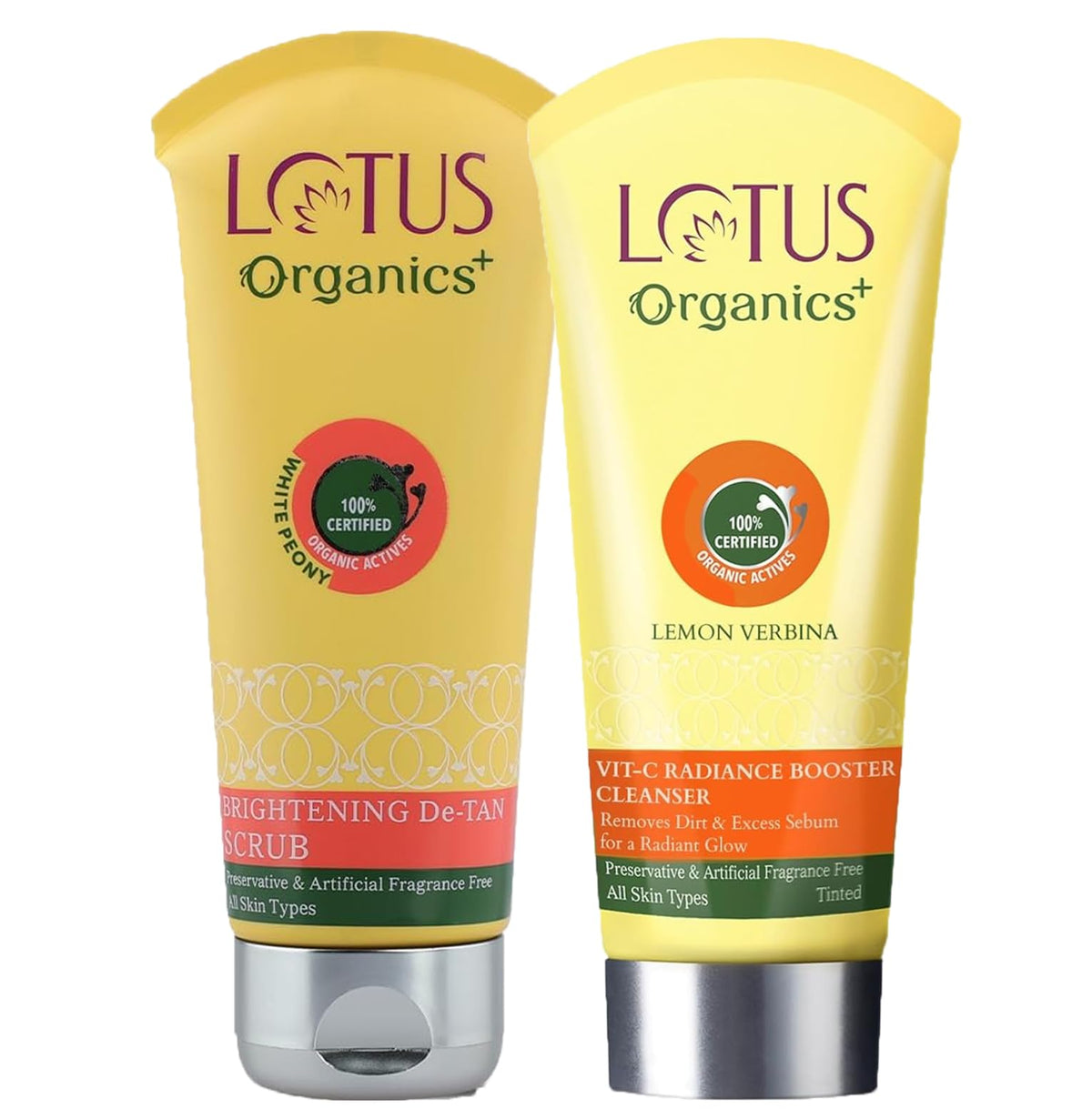 Lotus Organics+ Brightening De-Tan Face Pack 100G+Vitamin C Radiance Booster Face Cleanser 100gm