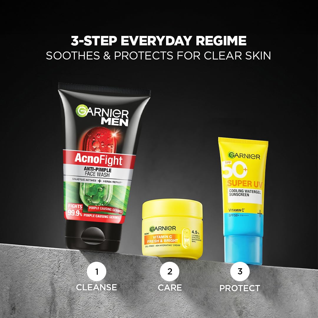 Garnier Men Acno Fight Anti Pimple Face Wash, Anti Pimple Face Wash with Salicylic Acid and Herba Repair, Suitable for all Skin Types, 150g 150 g (Pack of 1)