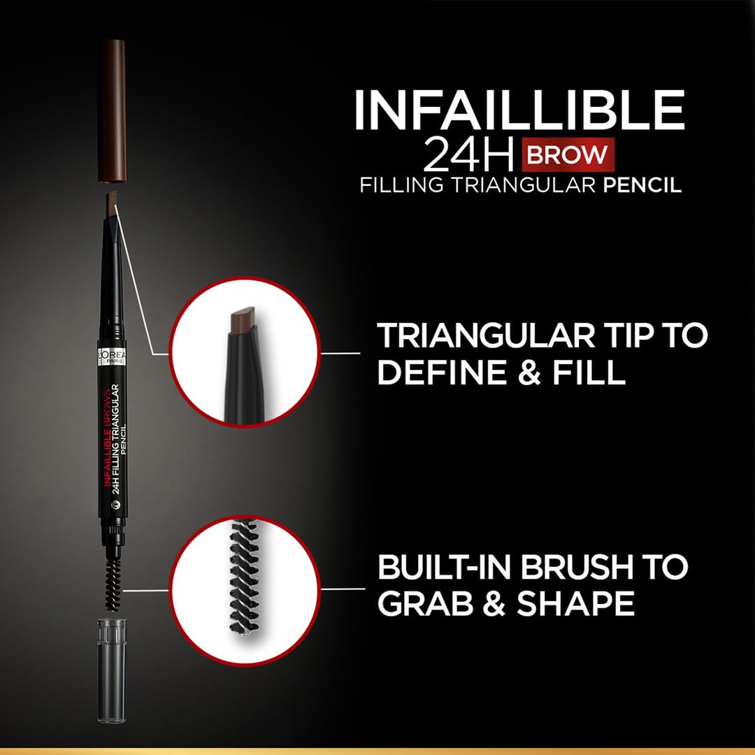L’Oreal Paris Infallible 24H Brow Filling Triangular Pencil- 1.0 Ebony, 1g