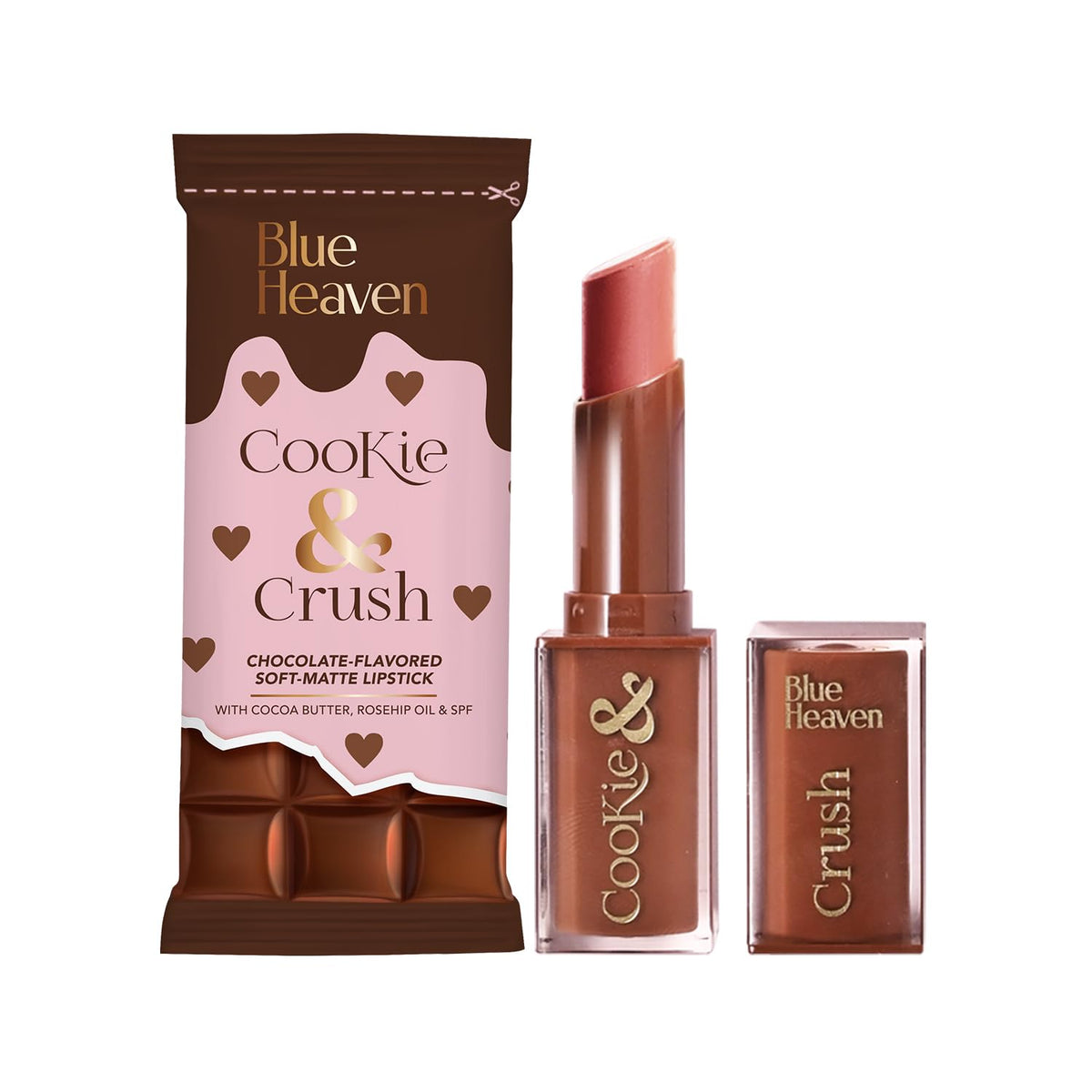 Blue Heaven Cookie & Crush Matte Lipstick for Women, Long lasting lipstick, Enriched with Cocoa Butter & Rosehip oil, Softening and Nourishing Lipstick - Pudding Time, 3.4g
