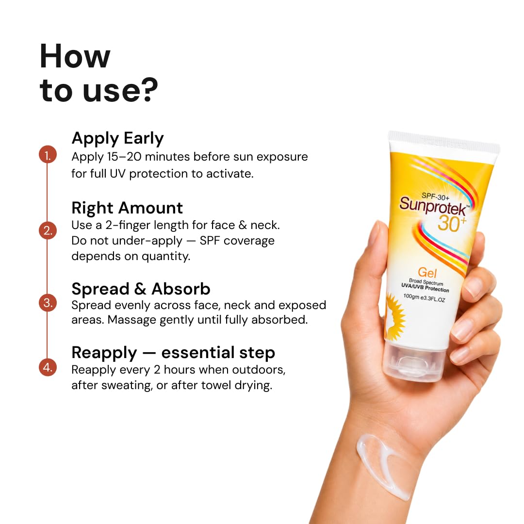 Sunprotek Sunscreen Gel SPF 50 PA++++ | Hydrating, Lightweight & Non-Greasy | No White Cast | Broad Spectrum UVA UVB | Clinically Tested | 100 g SPF 50+ | 100g