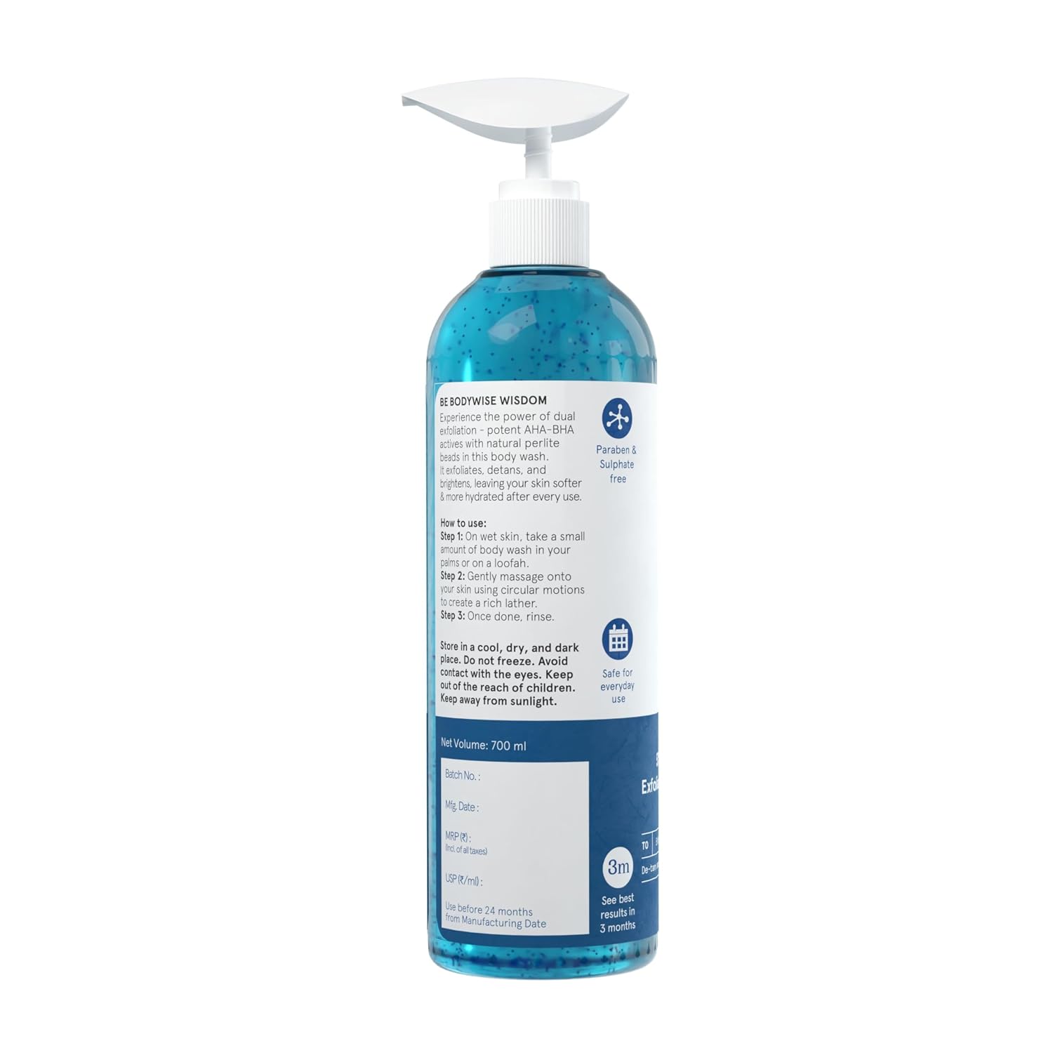 Be Bodywise 5% AHA BHA Exfoliating Detan Body Wash 700ml | For Body Acne, Strawberry Skin, De-Tan | Infused with 3% Lactic Acid, 1% Salicylic Acid, 1% Glycolic Acid | Non-Drying, Paraben Free