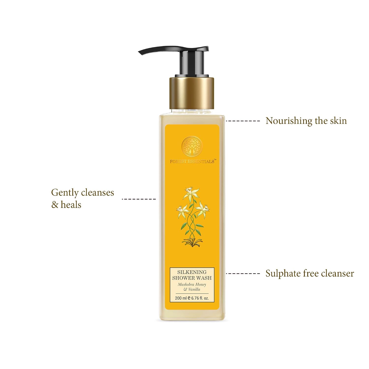 Forest Essentials Silkening Shower Wash Mashobra Honey & Vanilla | Sulphate-Free Ayurvedic Body Wash | Softens, Scents & Hydrates Skin