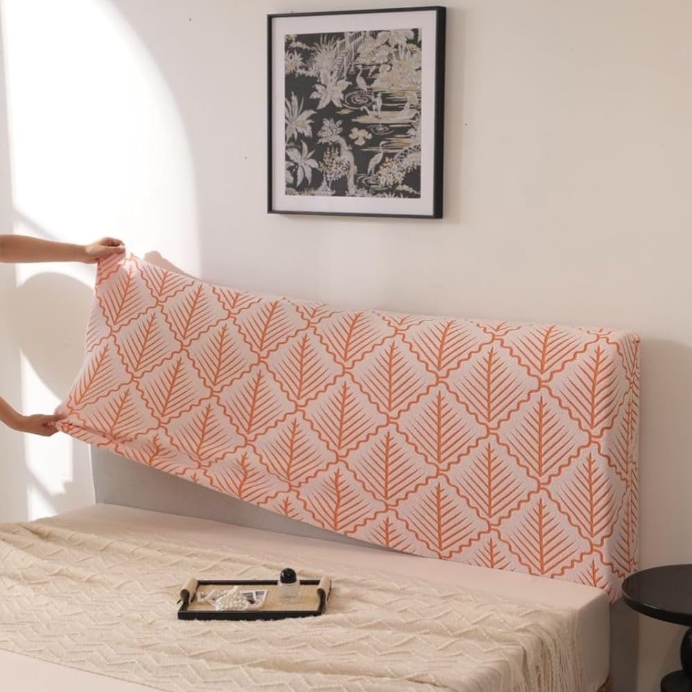 HOMETHREADS 200 GSM Stretchable Jacquard Headboard Cover | Soft, Dust-Proof & Wrinkle-Resistant Bed Back Protector | Fits Leather, Wooden & Fabric Bedsides |for