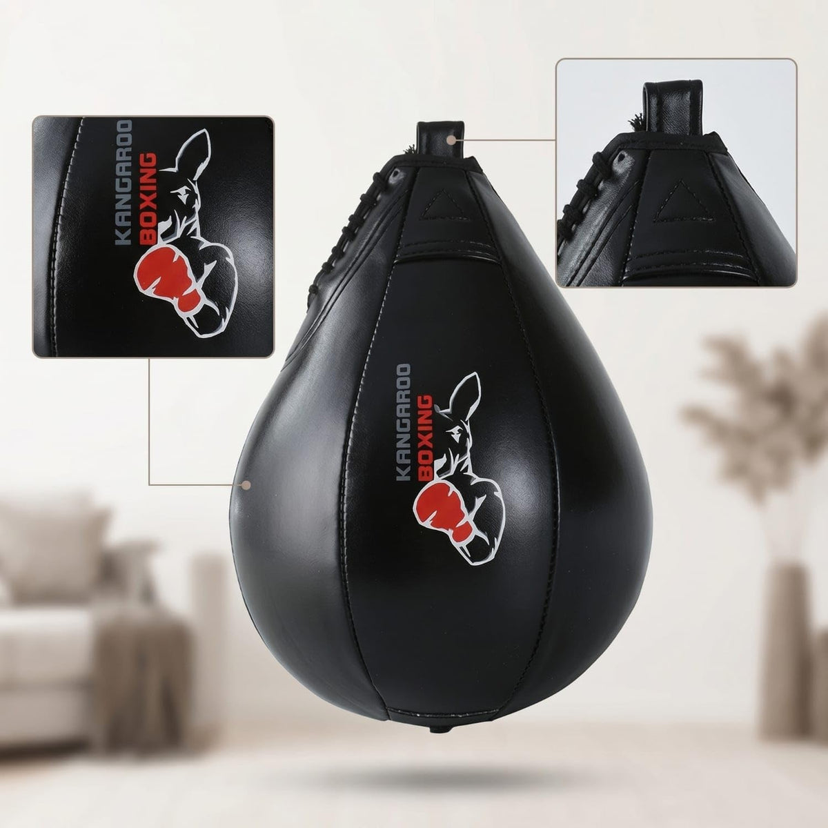 Teardrop Boxing Speed Bag with Hanging Loop Pear-Shaped Boxing Speed Bag Stitched Combat Ball Reinforced for Boxers, Fighters, Home Gym, Red Upgraded