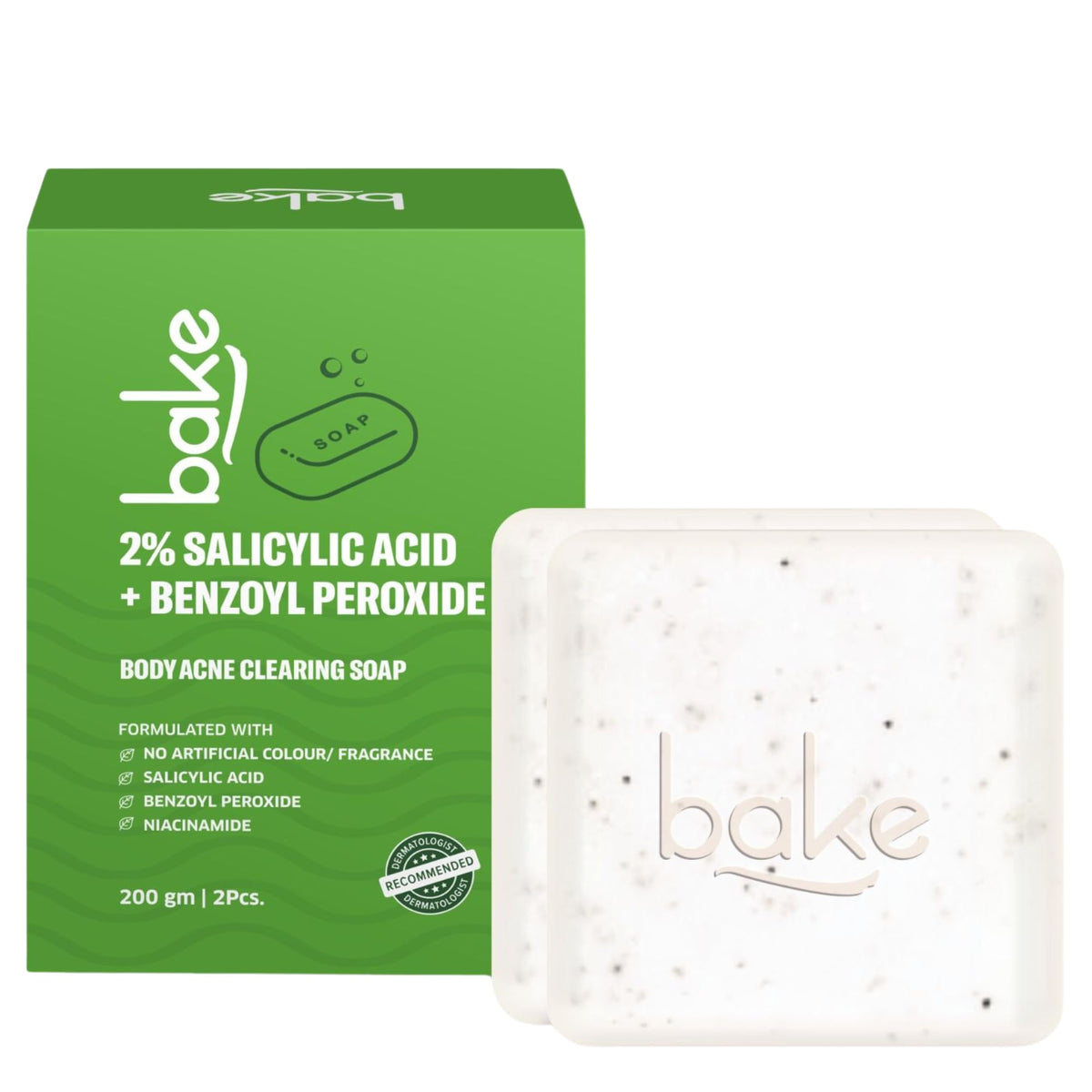 BAKE 2% Salicylic Acid Soap (2 pcs) Scrub Treatment with Niacinamide for Body & Back Acne, Reduces Strawberry Legs | Fades Dark Spots | Non Drying Formula | Soa