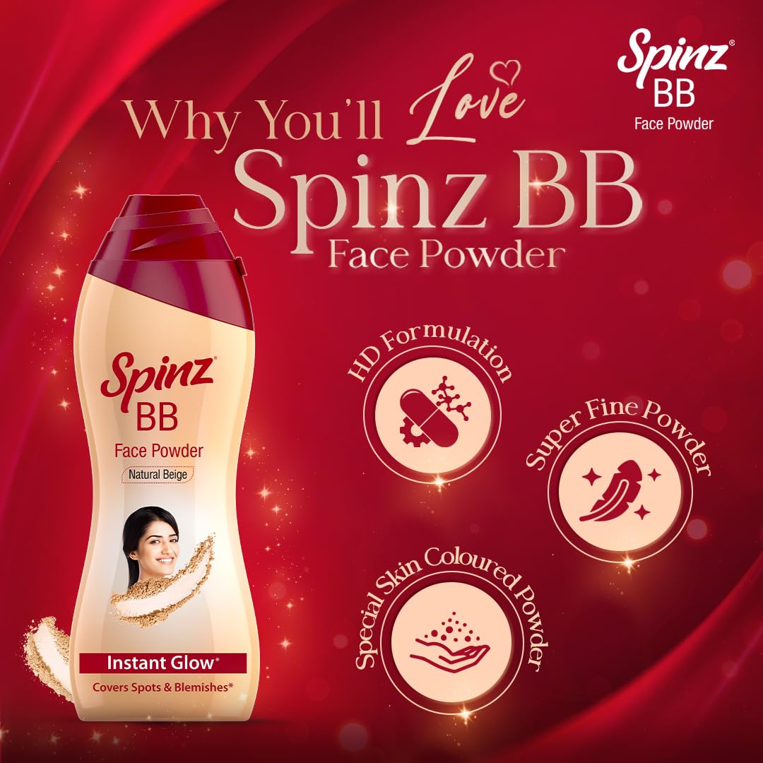Spinz BB Brightening & Beauty Face Talc for Instant Brightness | Lasts 2X Longer, Covers Dark Spots and Blemishes, Gives Soft and Smooth Skin (Natural Beige) –