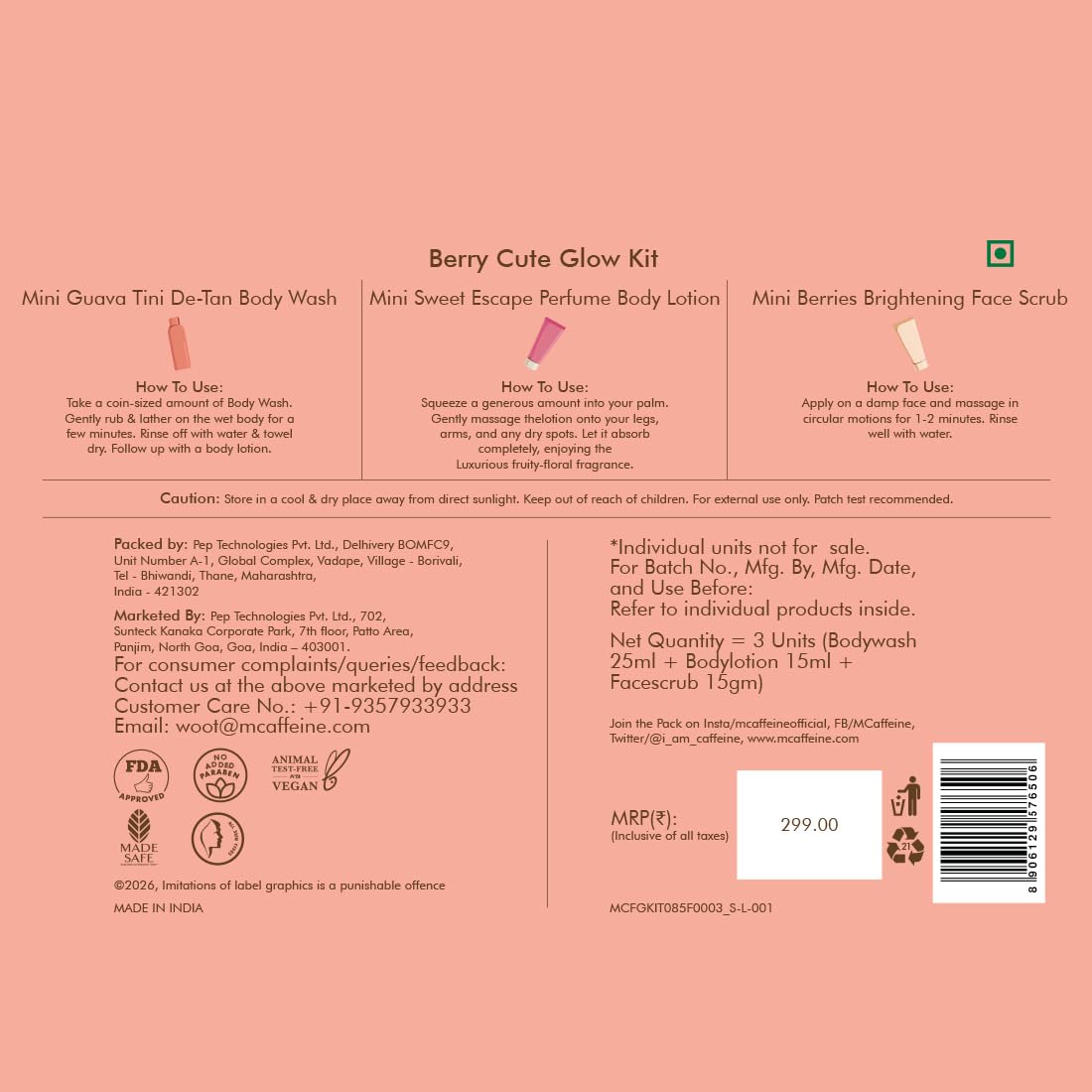 mCaffeine Berry Cute Glow Kit for Rakhi | With Guava Tini De-Tan Body Wash with 6% Brightening Blend + Sweet Escape Perfume Body Lotion with fruity-floral fragr