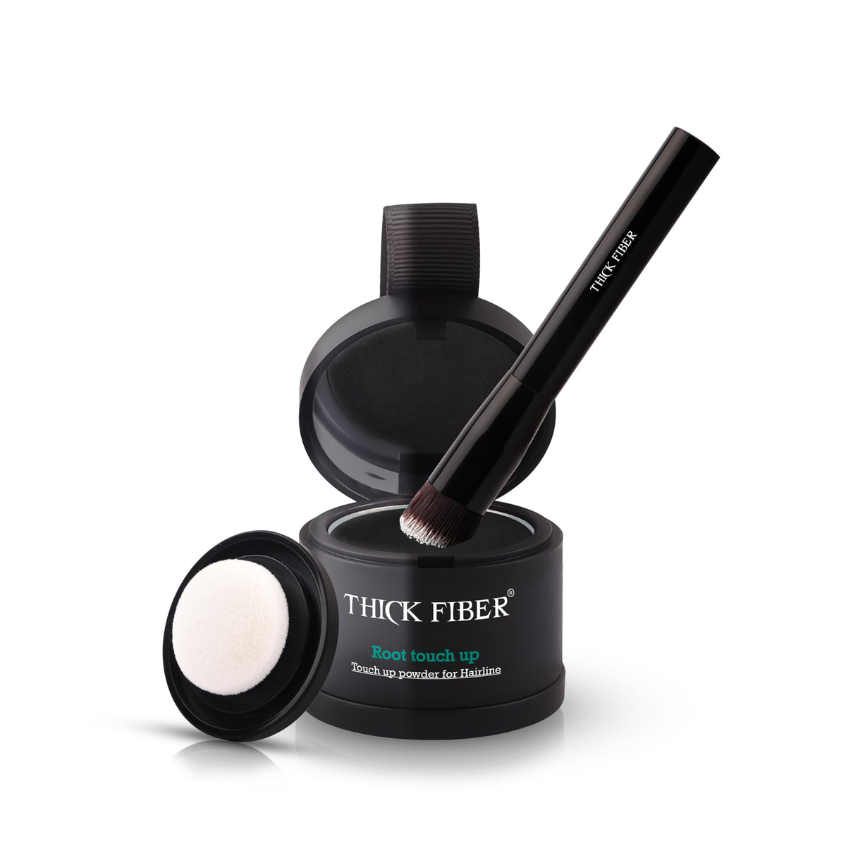 THICK FIBER Root Touch Up & Hairline Powder with Brush (Black) 4g Black 4 g (Pack of 1)