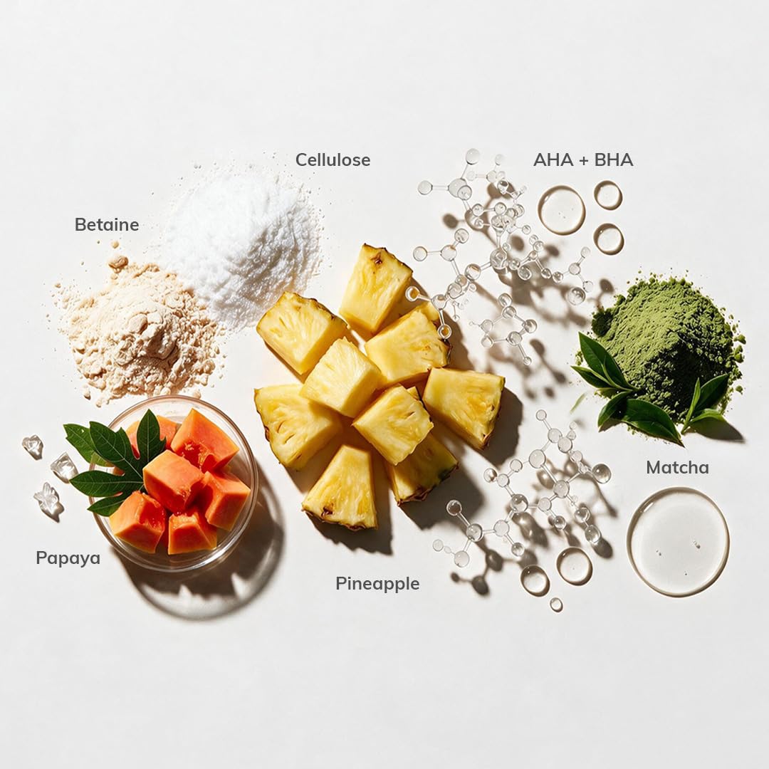 ClayCo Matcha Enzyme Face Scrub with AHA + BHA for Gentle Exfoliation, Deep Pore Cleansing, Blackhead Removal, Skin Brightening & Texture Refining for Oily, Acn