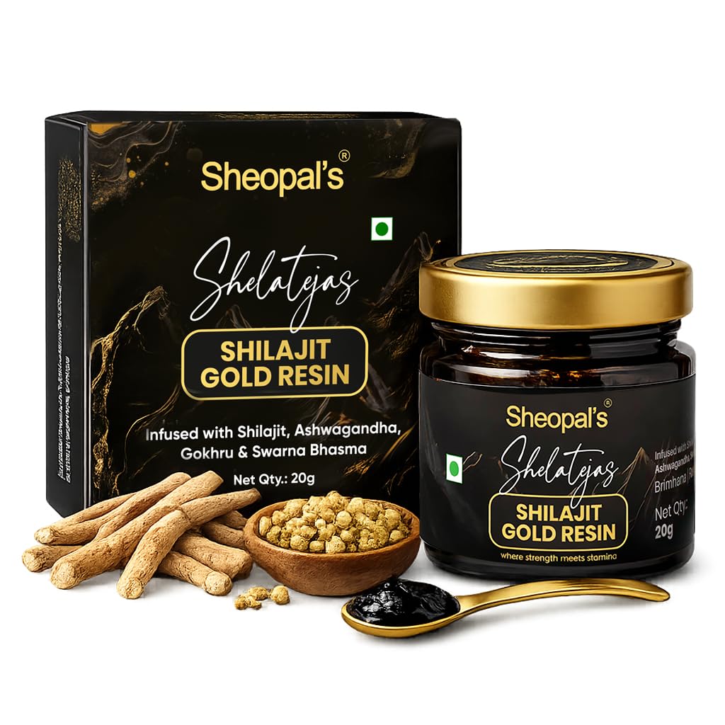 Sheopals Shelatejas Shilajit Gold Resin 20g | 500mg/ seving | 78% Fulvic Acid | Boost Energy, Stamina, Muscle Growth | 80 Servings - Lab Tested 1 ml (Pack of 1)