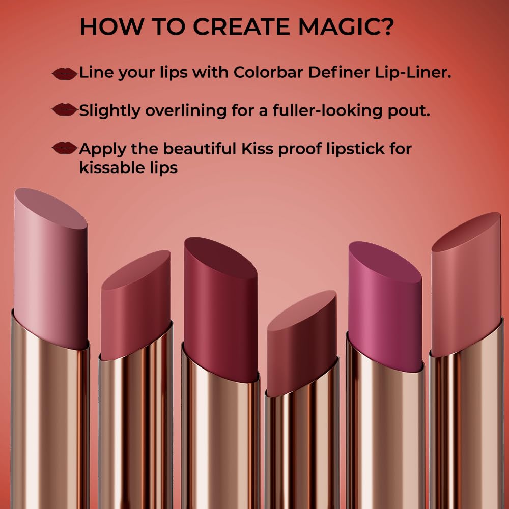 Colorbar Kissproof Lipstick Nude Kiss Lightweight and Matte texture Vegan,Paraben,Mineral Oil,Sulphate,Cruelty Free 3.7g