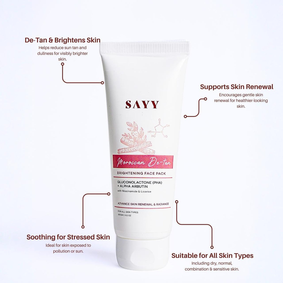 SAYY Moroccan DeTan Brightening Face Pack for Advance Skin Renewal Radiance Clay Mask (2)