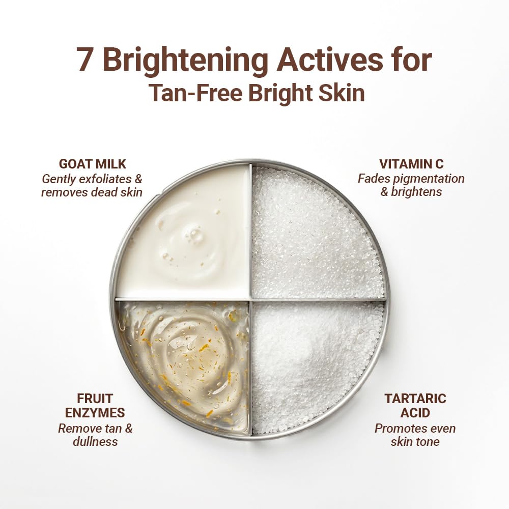 Be Neude Brightside 100ml Detan & Brightening Gel Face Wash with Goat Milk, Vitamin C & Tartaric Acid for Dark Spot Removal, Pigmentation & Glow, Face Wash for