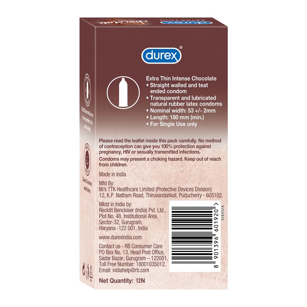 Durex Extra Thin Intense Chocolate Flavoured Condoms For Men - 12s