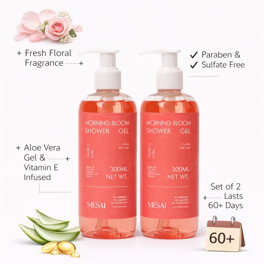 Morning Bloom Shower Gel Duo Pack for Men & Women, Floral Fragrance Body Wash with Deep Cleansing & Moisturizing Formula, Long Lasting Freshness for Soft Smooth