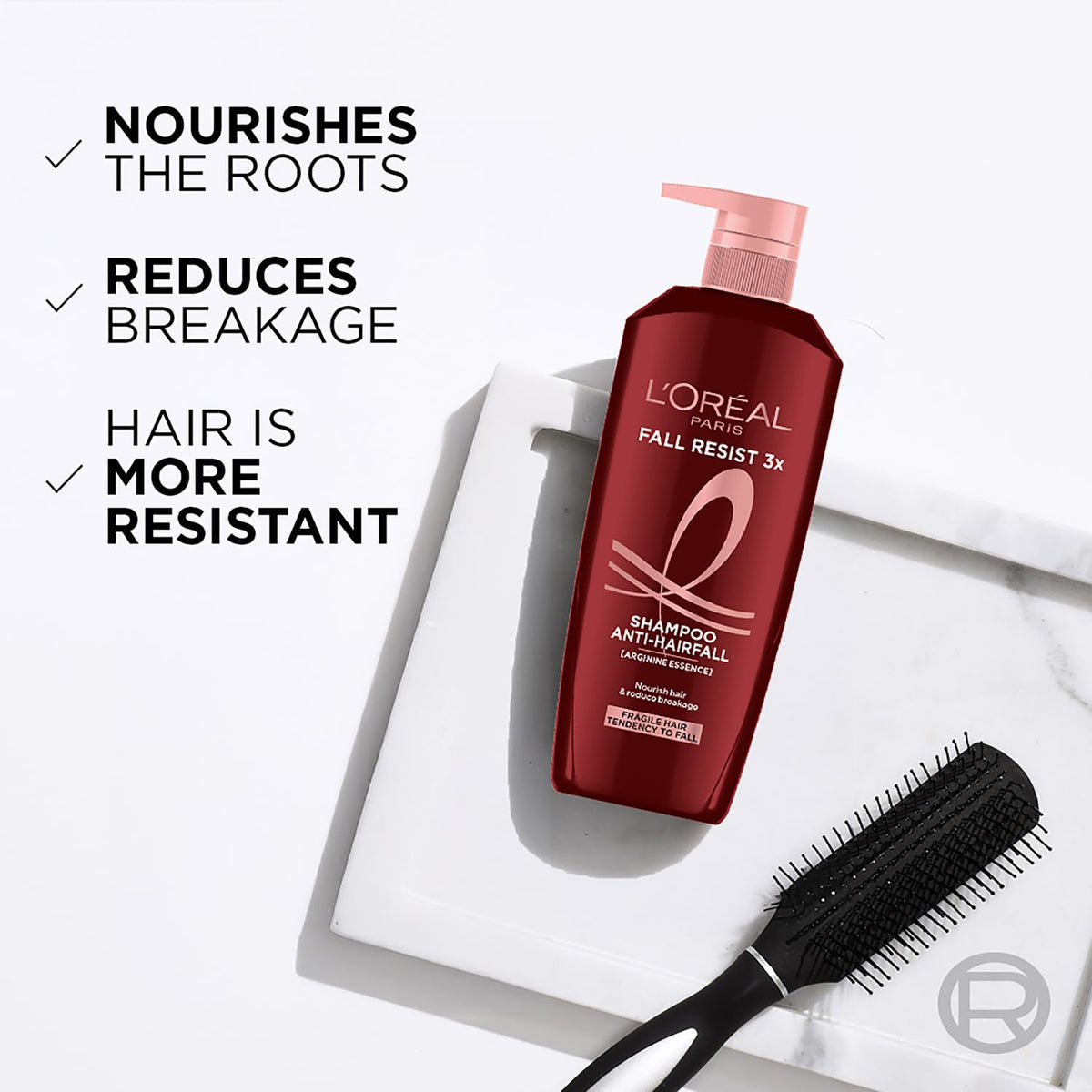LOreal Paris Fall Resist 3X Anti-Hairfall Shampoo with Arginine Essence For Weak Hair with Tendency to Fall and Hair Thinning, Reduces Hair Breakage and Nourish