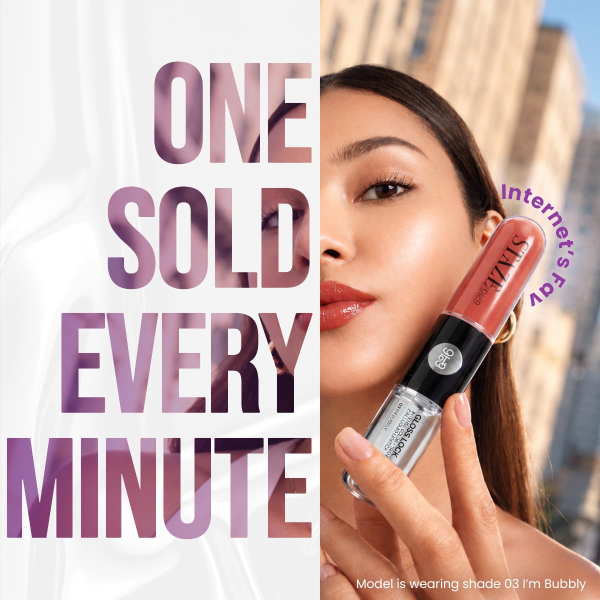 Staze Gloss Lock 2-in-1 Liquid Lipstick Matte Lipstick + High-Shine Transferproof Gloss 12H Long-lasting Intense Pigment Lightweight & Waterproof 01 I'm Cute 7g