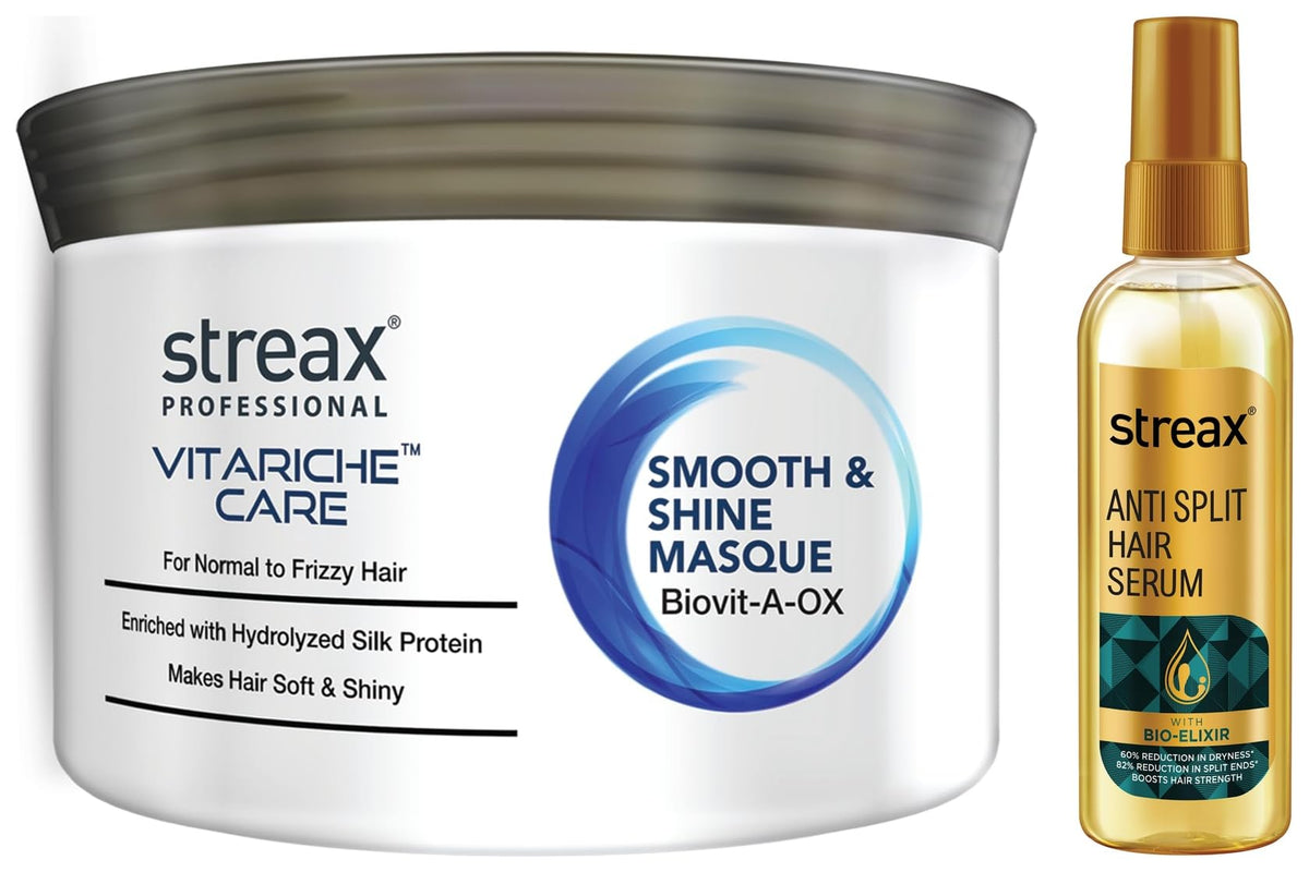 Streax Vitariche Care Smooth And Shine Masque, Fresh Fragrance For Dry Hair Type, 200G,1 Count Anti Split Hair serum, 100 ml I with Bio - Elixir