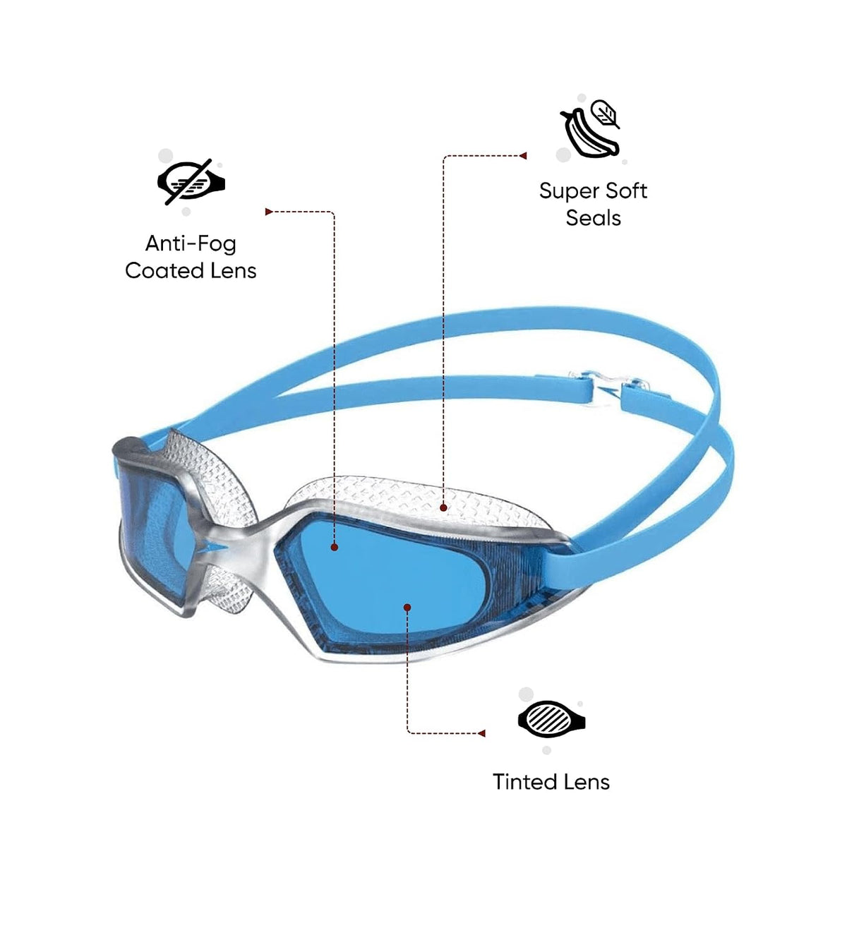 Speedo Unisex Adult Hydropulse Mirror-Lens Swim Goggles Pool Blue - Clear - Blue