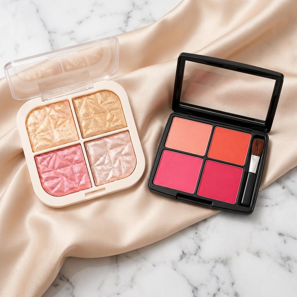 Highlighter Makeup Palette 4 Shades, Face Highlighter & Blush Palette