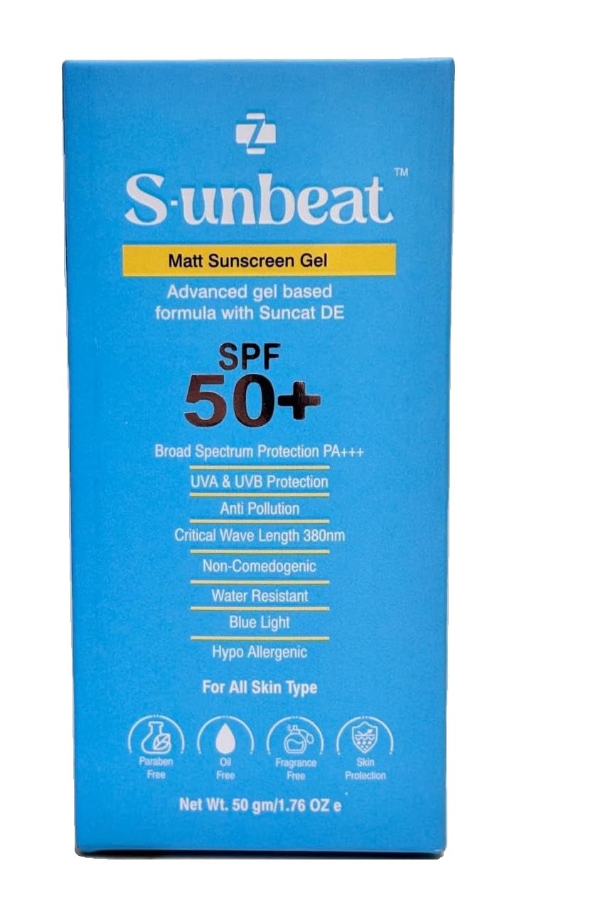 Sunbeat Matt Sunscreen Gel SPF 50+ | Broad Spectrum PA+++ | Gel-Based Formula with Suncat DE | Anti-Pollution, Non-Greasy, Non-Comedogenic, For All Skin Types -