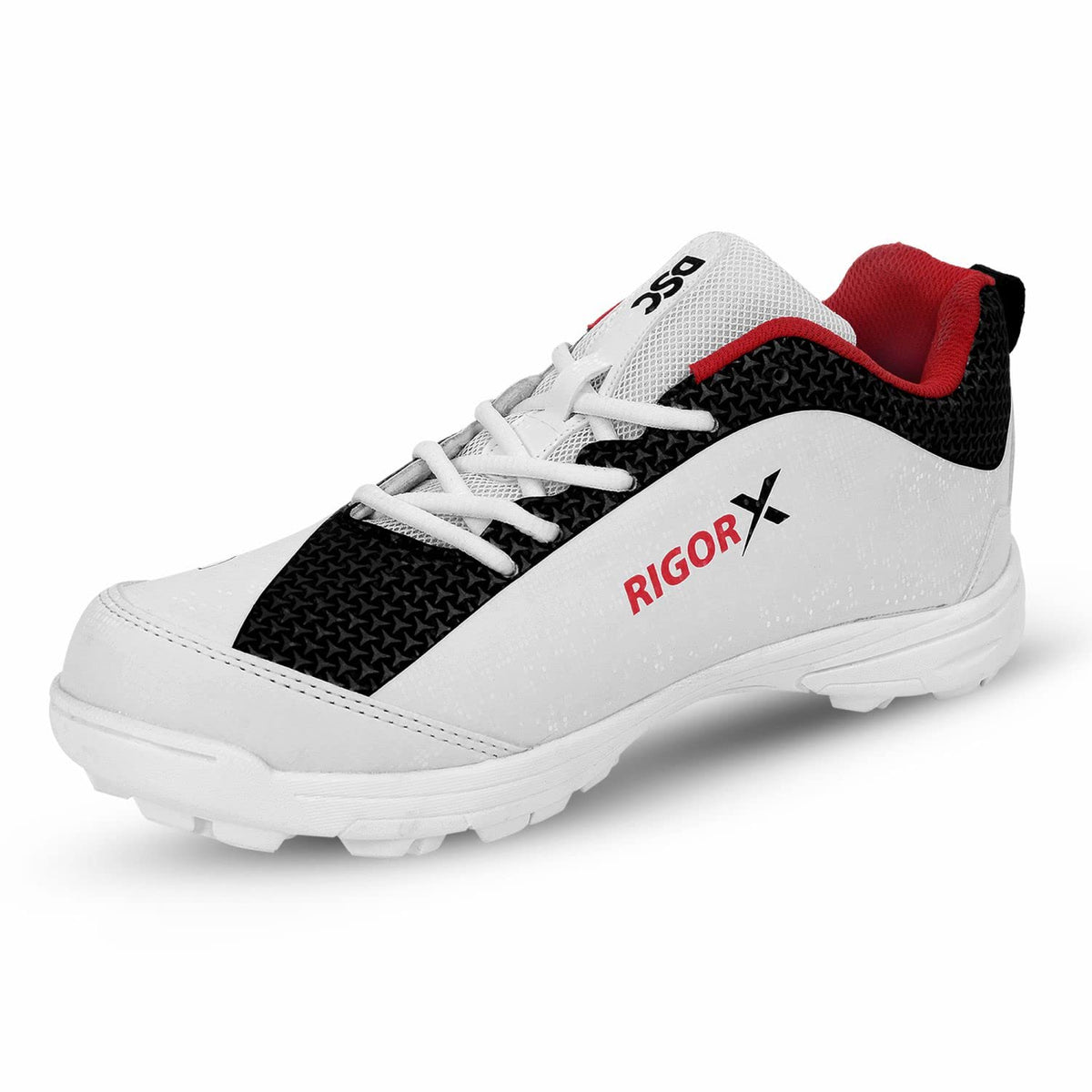 DSC Rigor X Men’s Cricket Shoes | Lightweight & Durable Cricket Footwear | Anti-Slip Sole for Better Grip | Comfortable Sports Shoes for Training & Matches | Wh