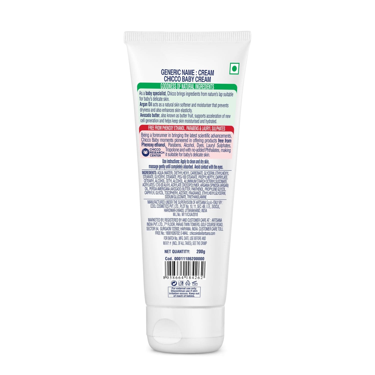 Chicco - Baby Moments Baby Cream for Babies with Argan Oil & Avocado Butter (200g)