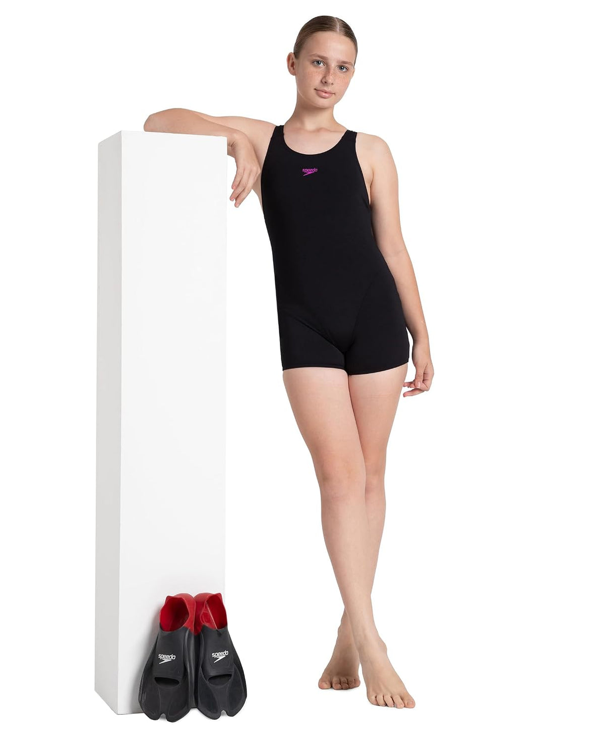 Speedo Girl's Endurance+ Essential Legsuit Swimwear Black & Diva 11 Years-12 Years