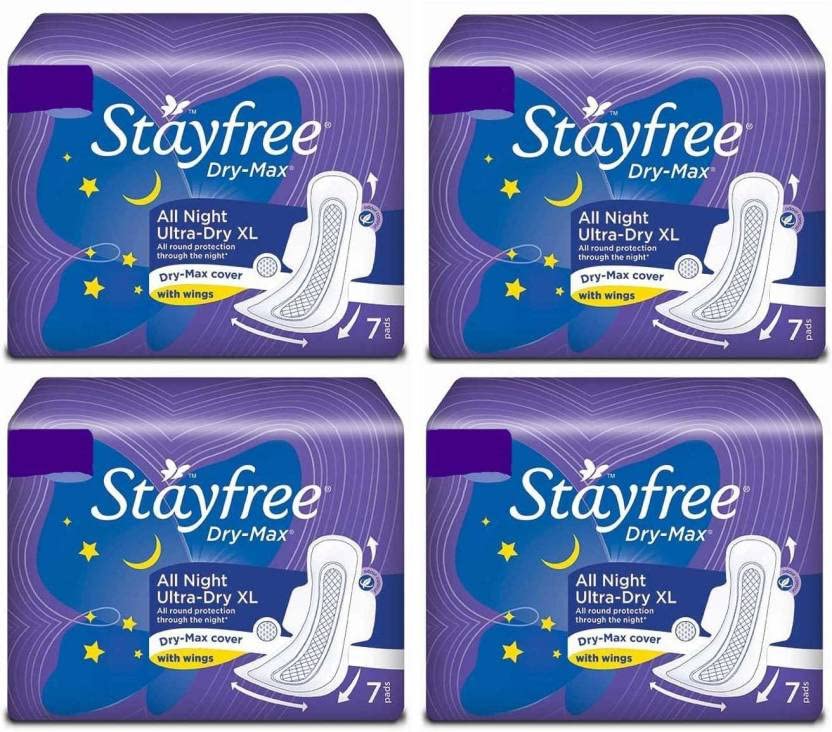 STAYFREE best Dry Max All Nights 7+7+7+7 Pad Sanitary Pad (Pack of 4)