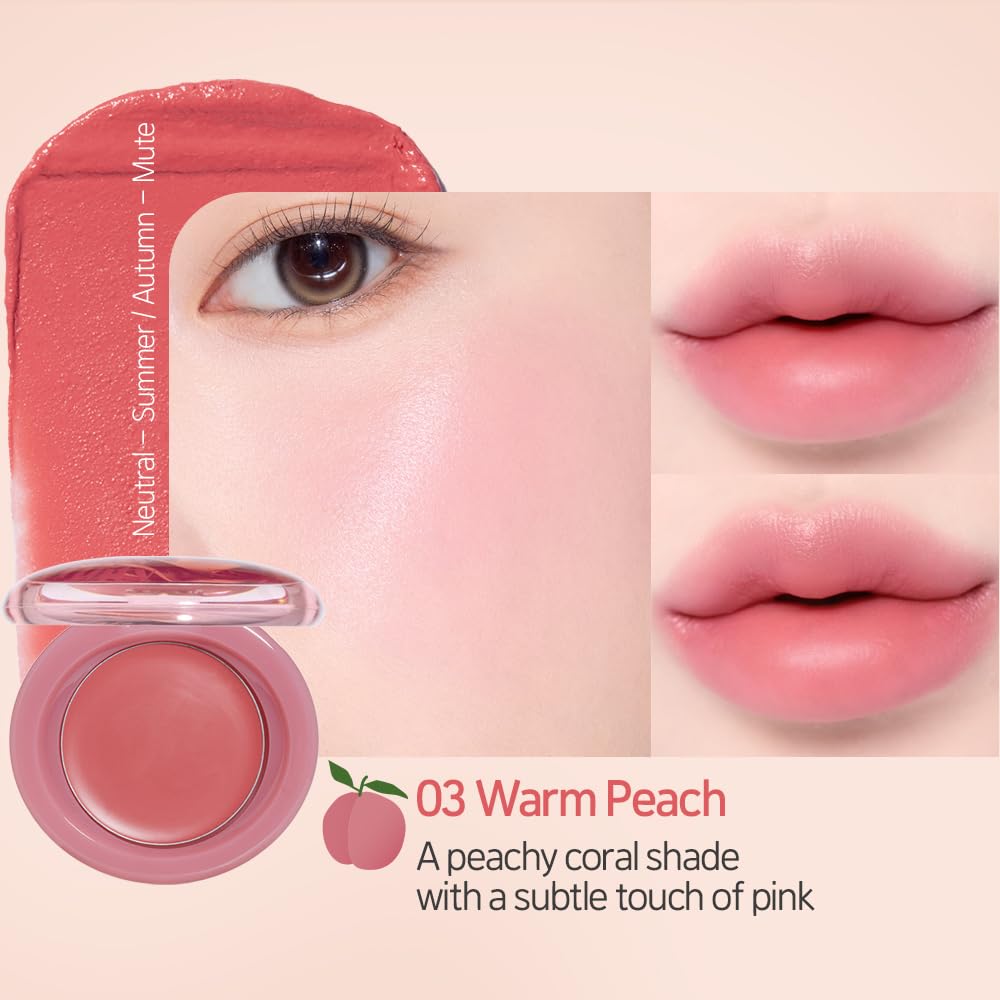 Etude Fruity Lip & Cheek Blur Balm| Cream blush, Soft Melting Texture| Highly pigmented Korean Tint| Cute Puff applicator|Korean Makeup- 03 Warm Peach 2.3g