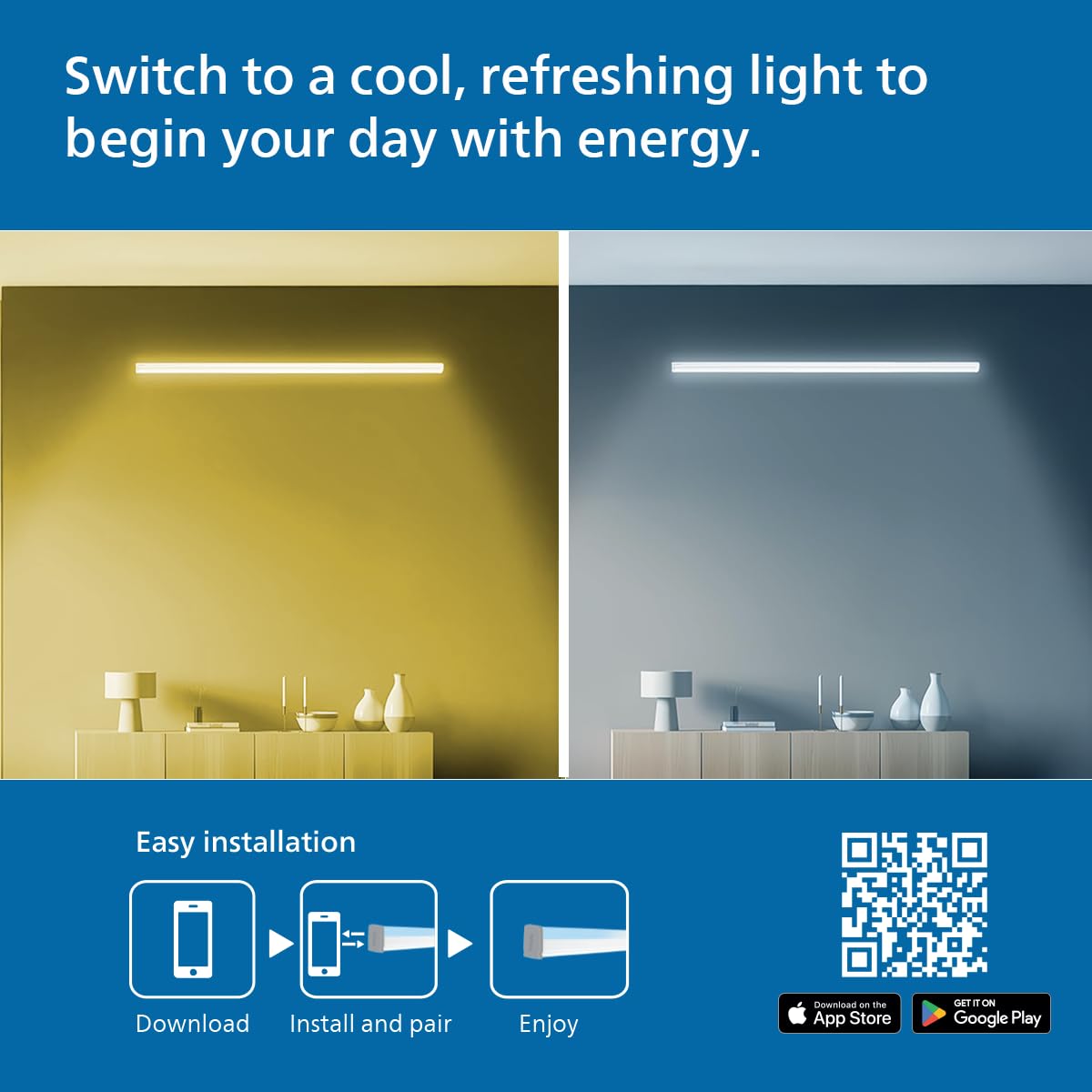 PHILIPS Smart Wi-Fi 24W LED Batten NXT | Tunable White 2700K–6500K | 2400 Lumens | WiZ App & Voice Control (Alexa, Google) | Energy Efficient | Pack of 1