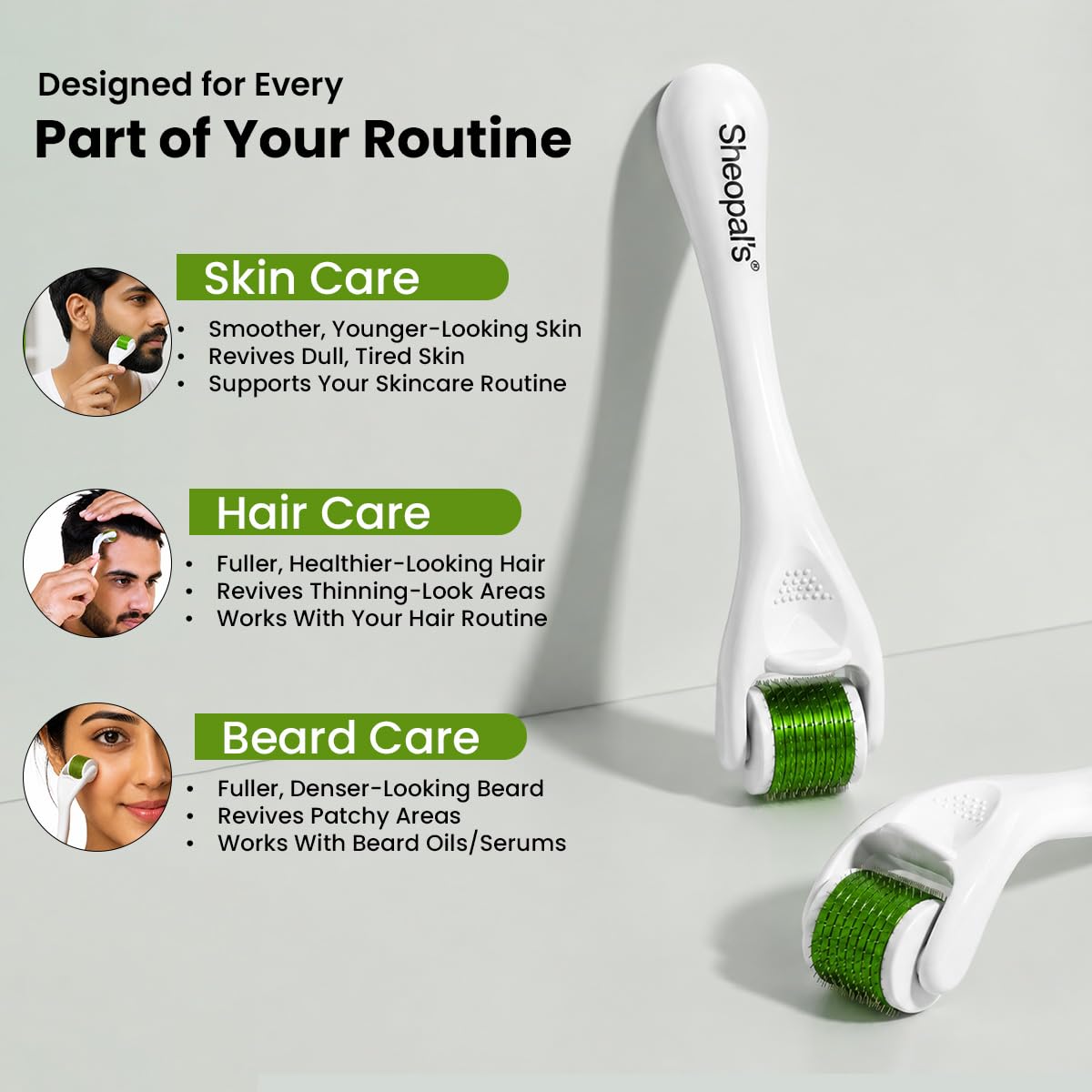 Sheopal's Derma Roller for Beard & Hair Growth – 1.0mm Titanium Needles Microneedling Roller, Reduces Acne Scars & Boosts Serum Absorption