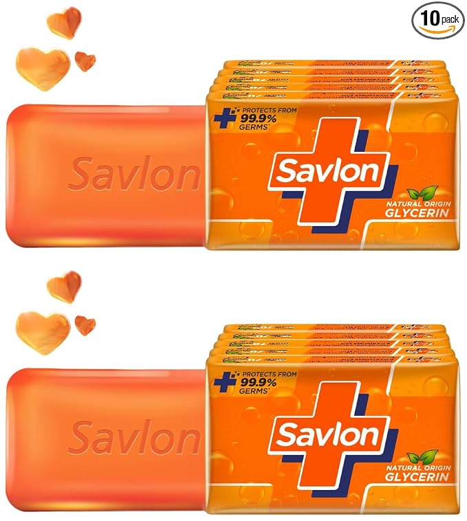 Savlon Moisturizing Glycerin Soap Bar With Germ Protection, Pack Of 10-125G Each