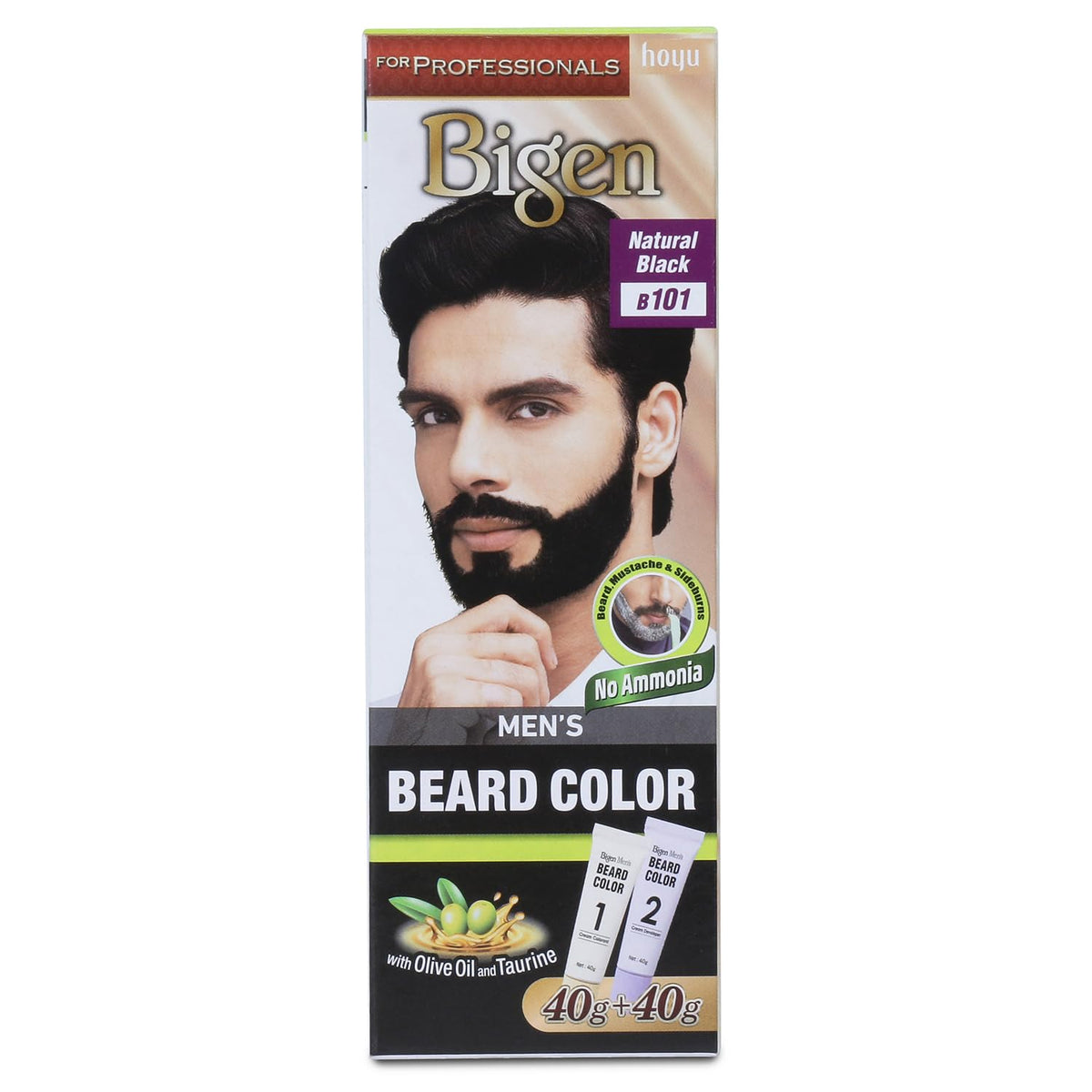 Bigen Beard colour Natural Black B101 | Leaves no Stains| Shade: Natural Black, 40g+40g