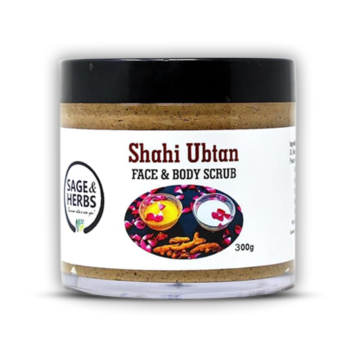 Sage & Herbs Shahi Ubtan Face & Body Scrub 300g | Natural Exfoliation Orange, Turmeric, Tan Removal | For Glowing Face & Body, All Skin Types - 300 g 300 g (Pac