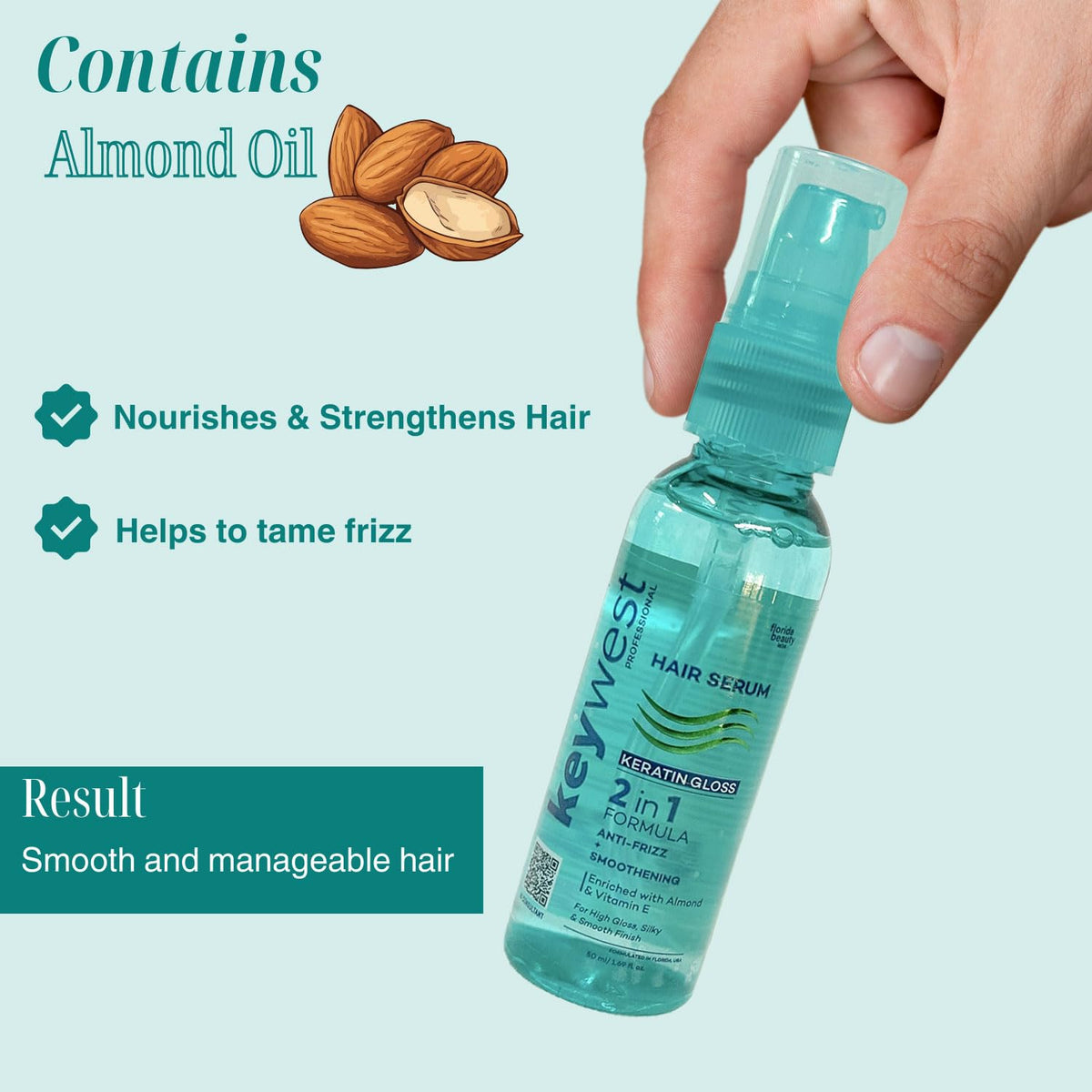 Keywest Professional Keratin Gloss Hair Serum for Women Men Dry Frizzy Hair, 50ml | 2in1 Formula Anti-Frizz + Smoothening | Enriched with Almond Oil & Vitamin E