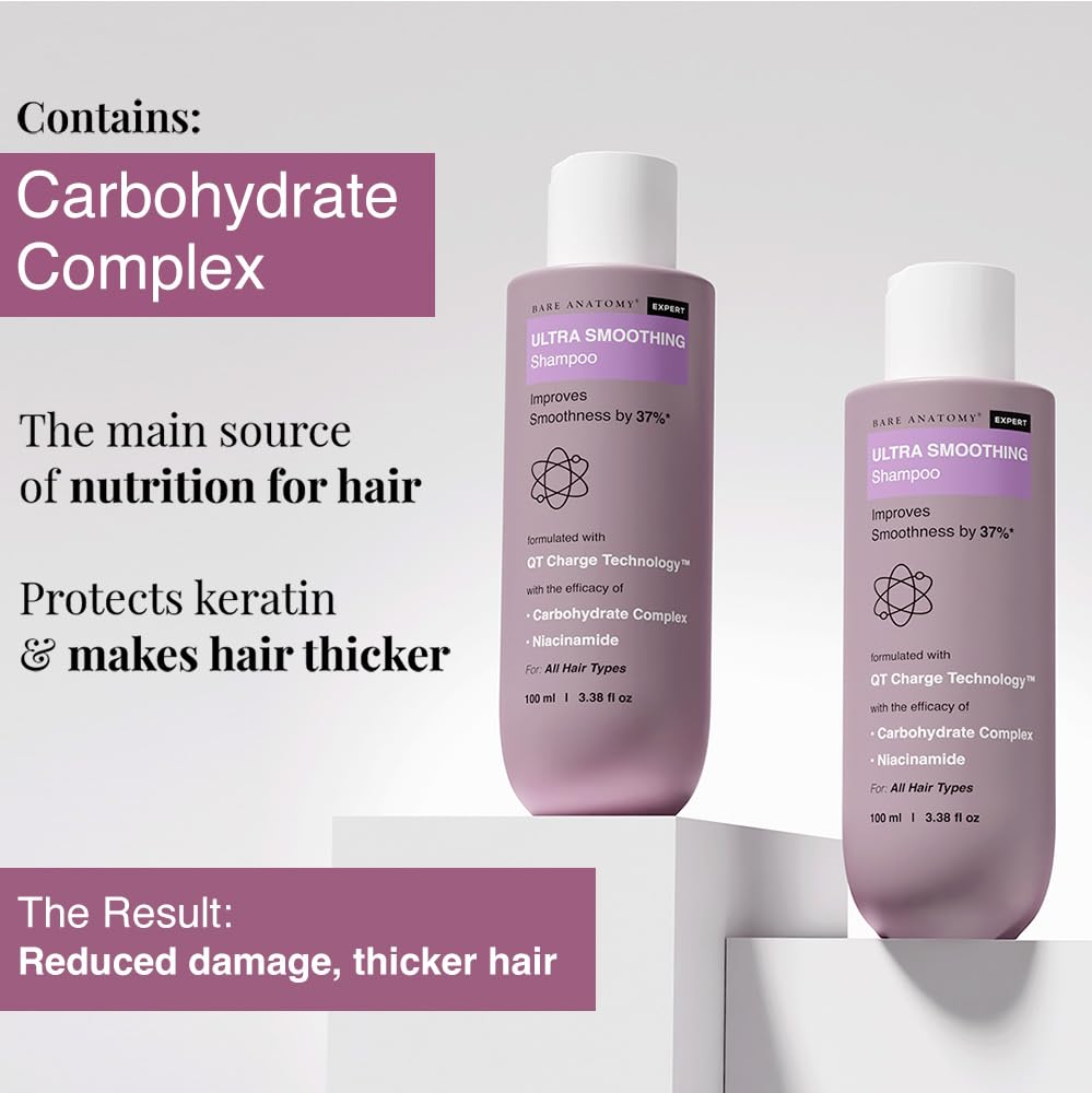 Bare Anatomy Ultra Smoothing Shampoo & Hair Mask Combo | For Dry & Frizzy Hair | Carbohydrate Complex, Niacinamide & Omega 3 6 9 | SLS & Paraben Free | 100ml +