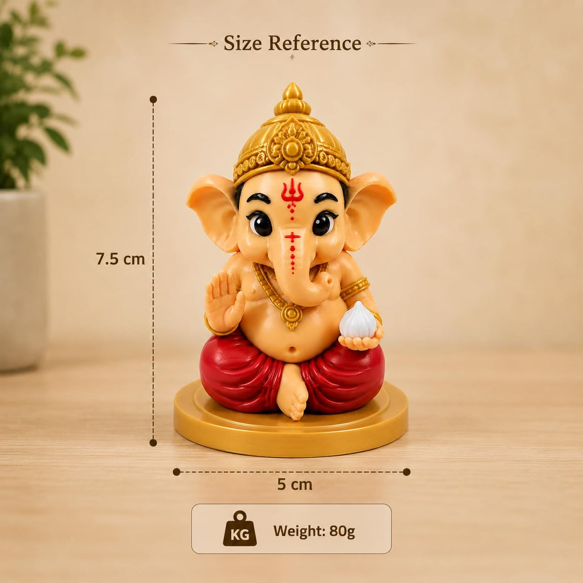 VASPAR Cute Baby Ganesha Idol for Car Dashboard | Premium Lord Ganesh Murti | Mini Ganpati Statue for Home Decor, Office Desk & Pooja Room | Spiritual Gift | Re